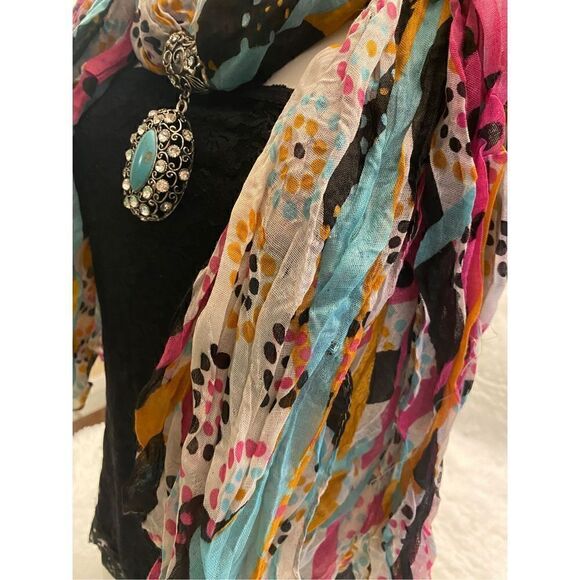 Beautiful Multicolored Scarf With Turquoise Silver Bling Embellishment - Picture 6 of 9